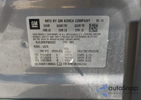 2015 Buick Encore Convenience from USA, damaged, VIN KL4CJBSB3FB040262